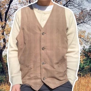 Vintage y2k Utility Dark Academia Brown Plaid Vest, Size L